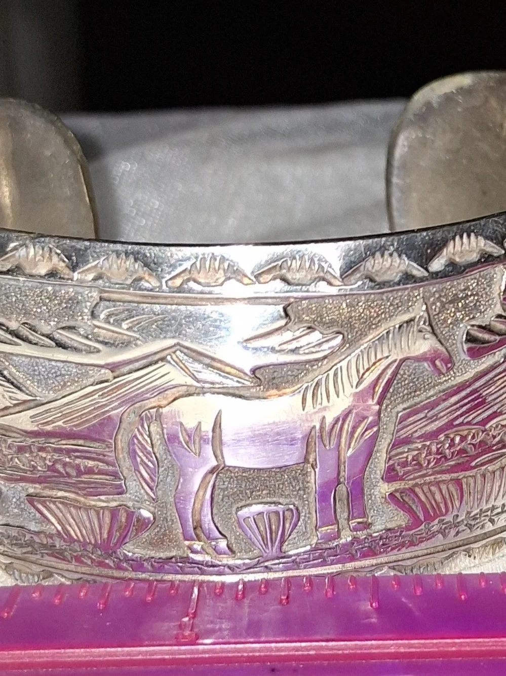 Vintage Navajo Robert Lincoln Sterling Silver Storyteller House Cuff Bracelet